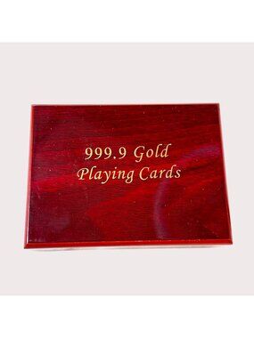 999.9 Gold Foil Playing Cards With Certificate In Red Wood Box